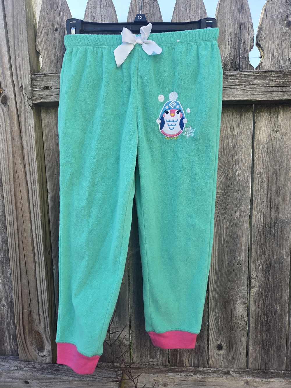 Steve Mint Green Fleece Pajama Bottoms with Pink Cuffs